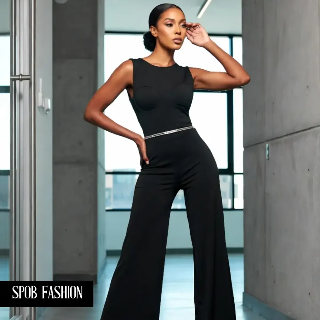 A beautiful Black woman standing in an art gallery. She is wearing a form-fitting, ribbed knit midi dress in a rich espresso brown. She is wearing matching brown leather mules. Her skin is glowing under the gallery lights. The aesthetic is serene and sophisticated.